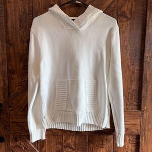 LAUREN RALPH LAUREN Petite white Cream Cotton Hooded Pullover Sweater Size PL